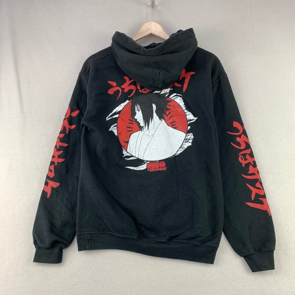 Naruto Shippuden Sasuke Uchiha Hoodie Mens Small Black Graphic Pullover Anime